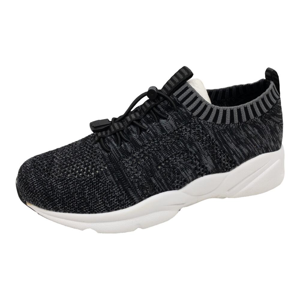 Propet Women's Bungee Tie Sneakers Black Gray Stability St Mesh Slip On  7W X2E